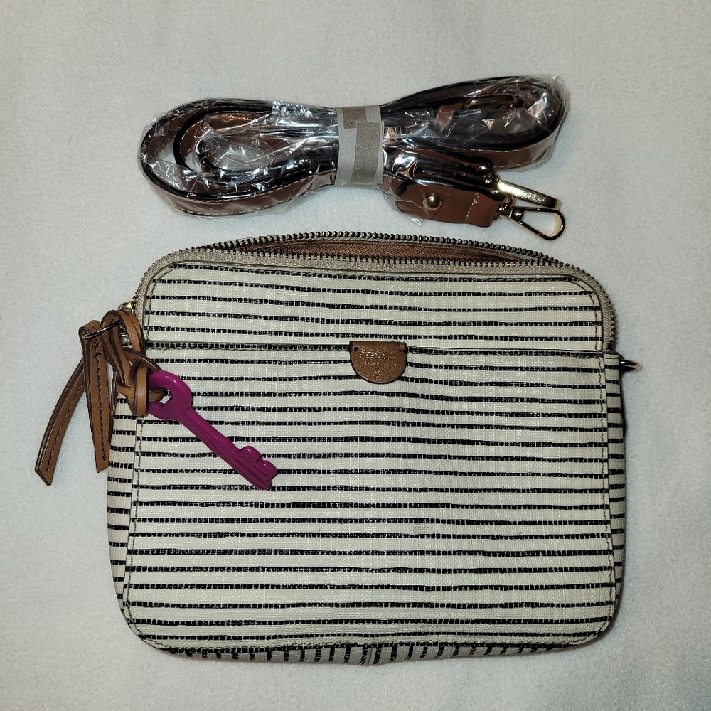 Fossil Black and White Striped Crossbody Bag
